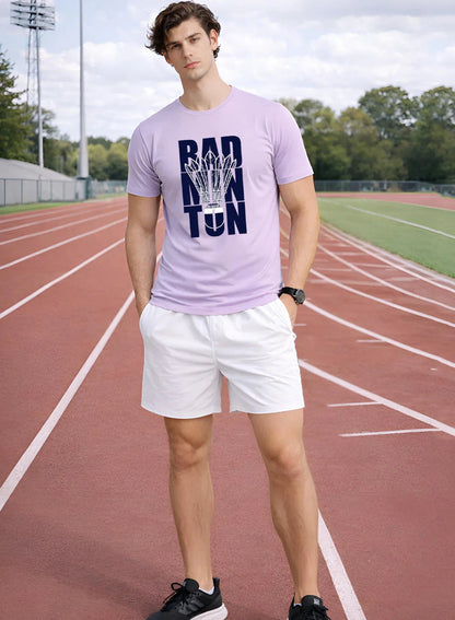 Adro Badminton Printed T-Shirt for Men | Cotton Lycra | 180 GSM Regular Fit | Sports Casual Tee | Printed Tshirt for Men|  Sports Stylish T shirt