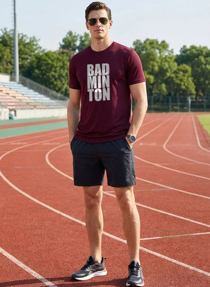 Adro Badminton Printed T-Shirt for Men | Cotton Lycra | 180 GSM Regular Fit | Sports Casual Tee | Printed Tshirt for Men| Sports Stylish T shirt