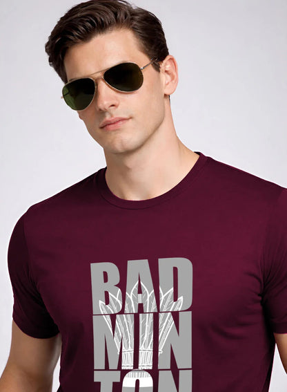 Adro Badminton Printed T-Shirt for Men | Cotton Lycra | 180 GSM Regular Fit | Sports Casual Tee | Printed Tshirt for Men| Sports Stylish T shirt