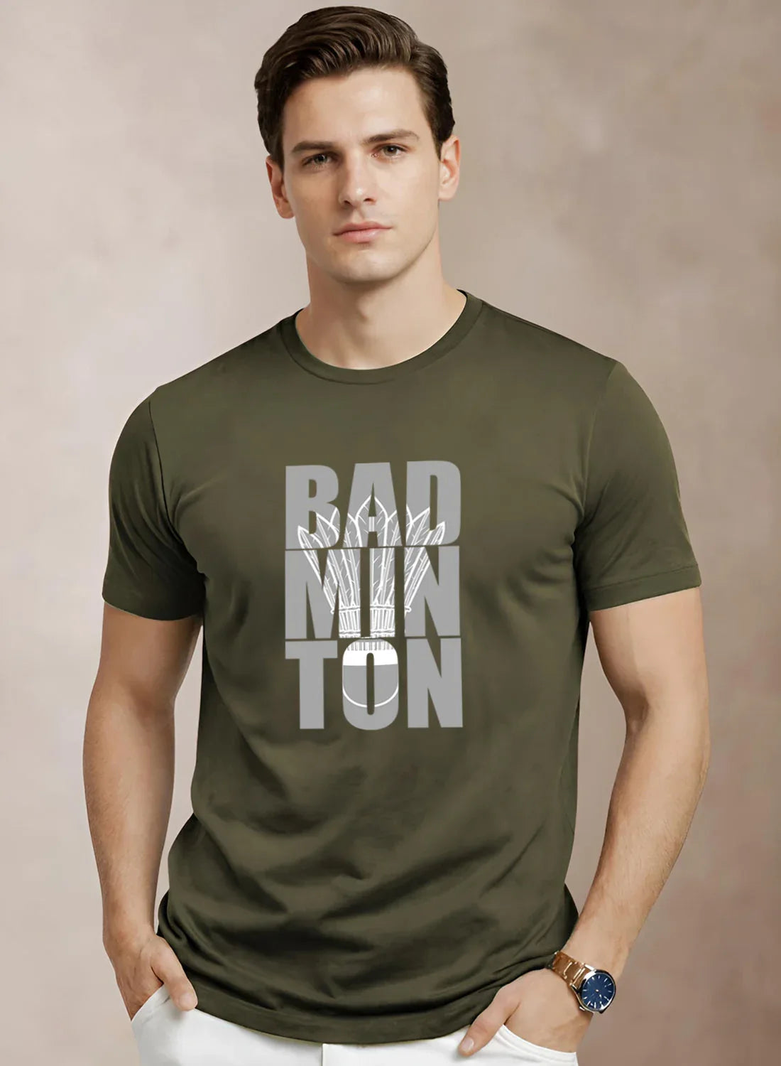 Adro Badminton Printed T-Shirt for Men | Cotton Lycra | 180 GSM Regular Fit | Sports Casual Tee | Printed Tshirt for Men|  Sports Stylish T shirt