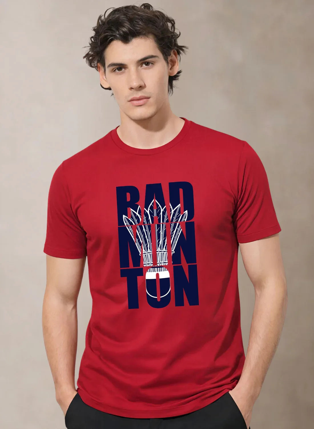 Adro Badminton Printed T-Shirt for Men | Cotton Lycra | 180 GSM Regular Fit | Sports Casual Tee | Printed Tshirt for Men|  Sports Stylish T shirt