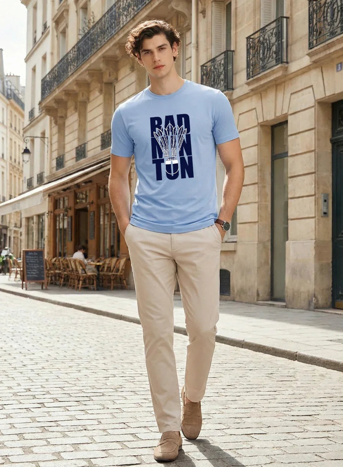 Adro Badminton Printed T-Shirt for Men | Cotton Lycra | 180 GSM Regular Fit | Sports Casual Tee | Printed Tshirt for Men| Sports Stylish T shirt