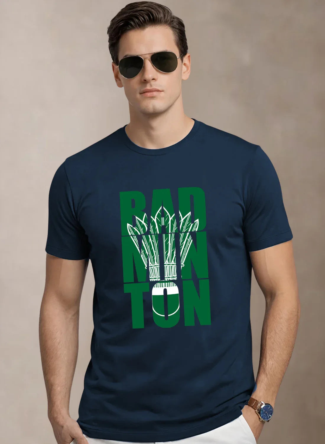Adro Badminton Printed T-Shirt for Men | Cotton Lycra | 180 GSM Regular Fit | Sports Casual Tee | Printed Tshirt for Men| Sports Stylish T shirt Teal Blue