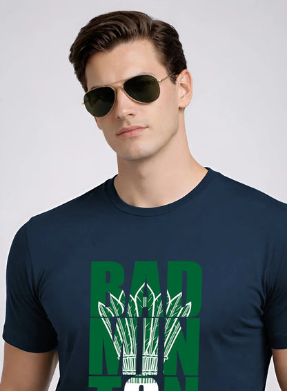 Adro Badminton Printed T-Shirt for Men | Cotton Lycra | 180 GSM Regular Fit | Sports Casual Tee | Printed Tshirt for Men|  Sports Stylish T shirt