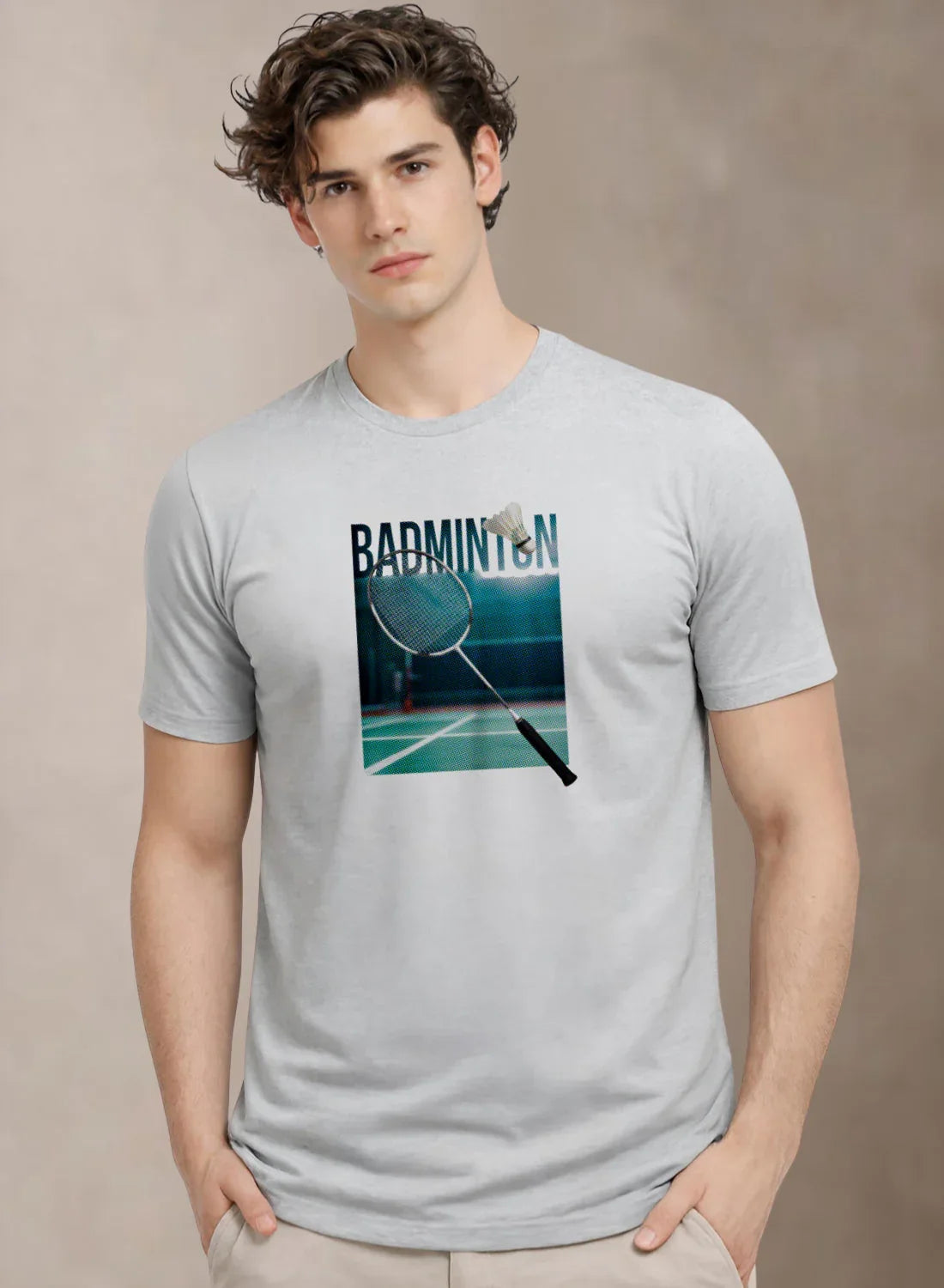 Adro Mens Badminton Graphic T-Shirt | Cotton Lycra Tshirt | 180 GSM Stretchable Crew Neck Sports Tee | Breathable Casual T shirt for Men