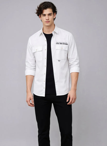 Adro Mens Cotton Twill Cargo Shirt White| Stylish Outdoor Travel Shirt