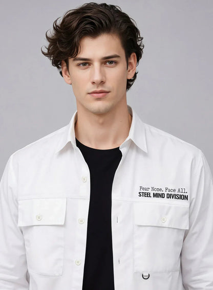 Adro Mens Cotton Twill Cargo Shirt White| Stylish Outdoor Travel Shirt