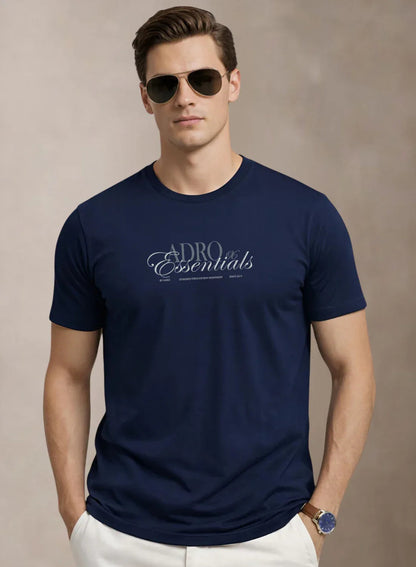 Adro Printed T Shirt for Men | 180 GSM Cotton Lycra | Regular Fit Printed T-Shirt | Soft Breathable Fabric | Tshirts for men | Graphic Print Tee Navy Blue