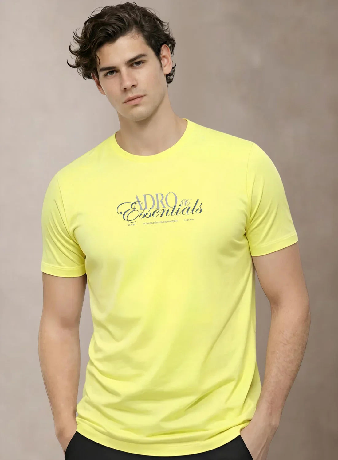 Adro Printed T Shirt for Men | 180 GSM Cotton Lycra | Regular Fit Printed T-Shirt | Soft Breathable Fabric | Tshirts for men | Graphic Print Tee Light Yellow