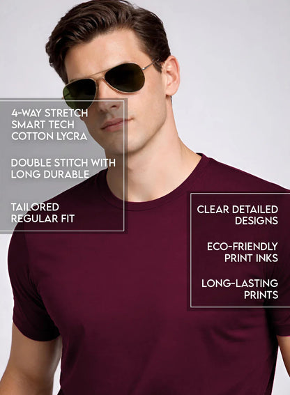 Adro Tennis Printed T-Shirt for Men | Cotton Lycra | 180 GSM Regular Fit | Sports Casual Tee | Printed Tshirt for Men|  Sports Stylish T shirt