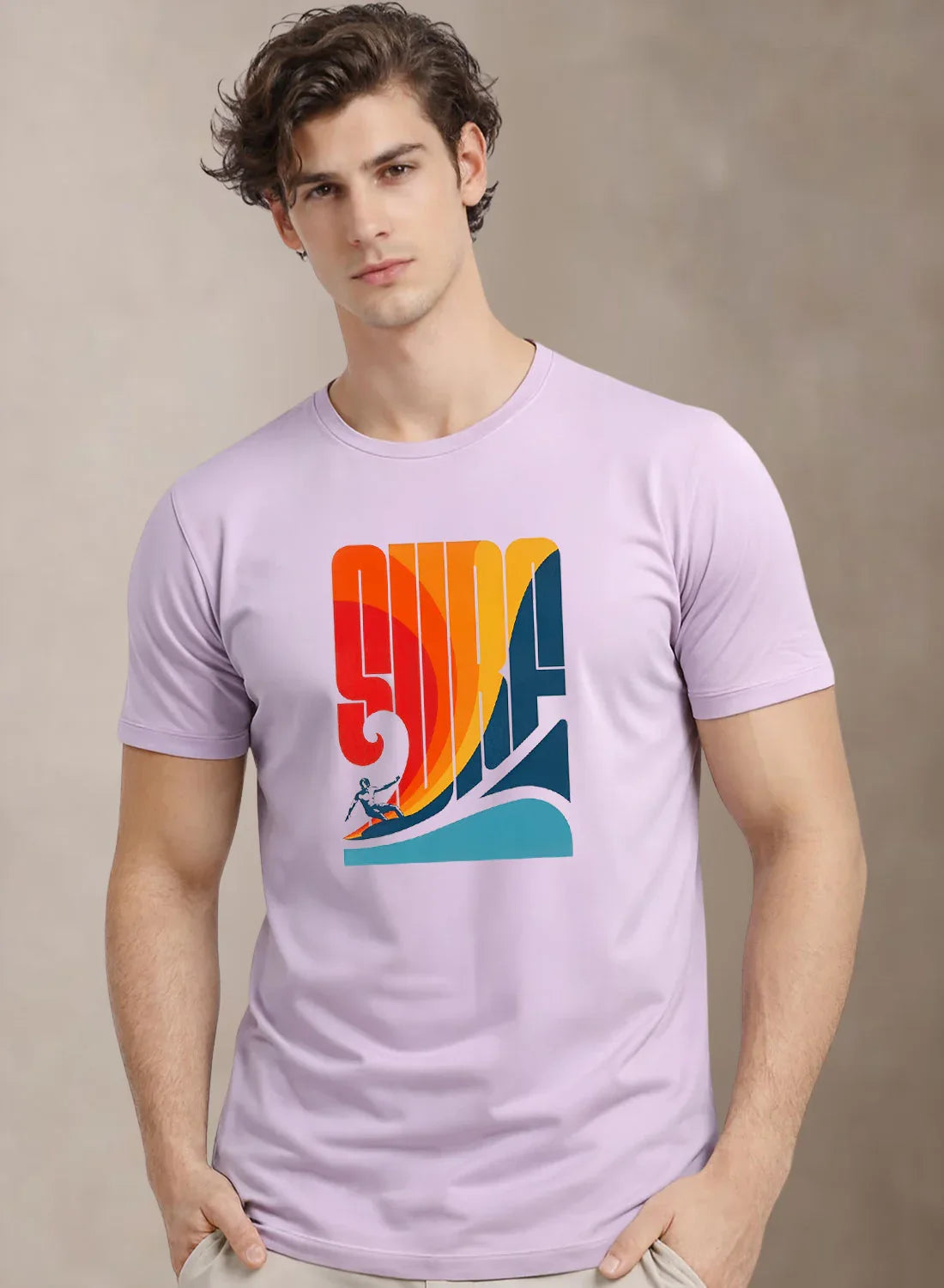 Adro Mens Printed TShirt | 180 GSM Cotton Regular Fit T-shirt | Lightweight Casual T shirt for Travel, Work From Home & Weekends Lavender