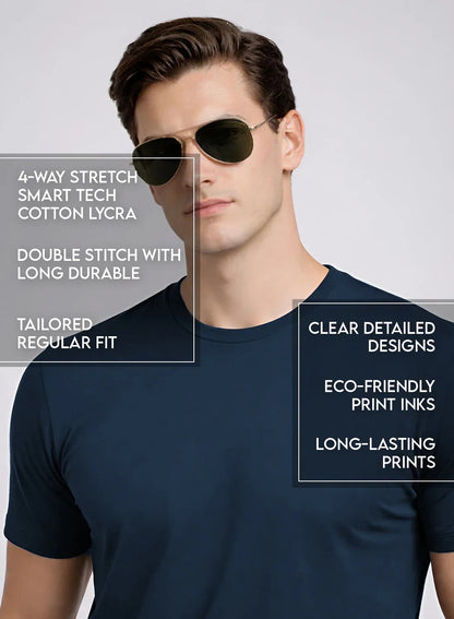 Adro Tennis Printed T-Shirt for Men | Cotton Lycra | 180 GSM Regular Fit | Sports Casual Tee | Printed Tshirt for Men| Sports Stylish T shirt