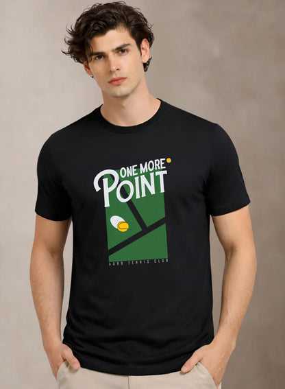 Adro Tennis Printed T-Shirt for Men | Cotton Lycra | 180 GSM Regular Fit | Sports Casual Tee | Printed Tshirt for Men| Sports Stylish T shirt Black