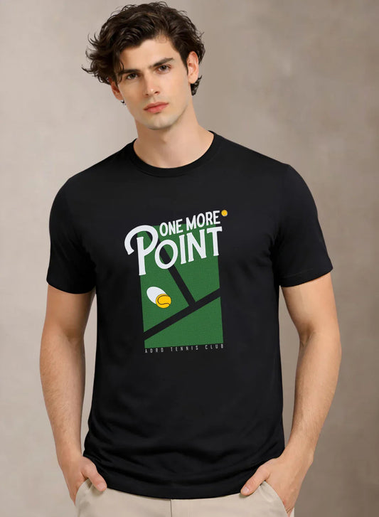 Adro Tennis Printed T-Shirt for Men | Cotton Lycra | 180 GSM Regular Fit | Sports Casual Tee | Printed Tshirt for Men| Sports Stylish T shirt Black