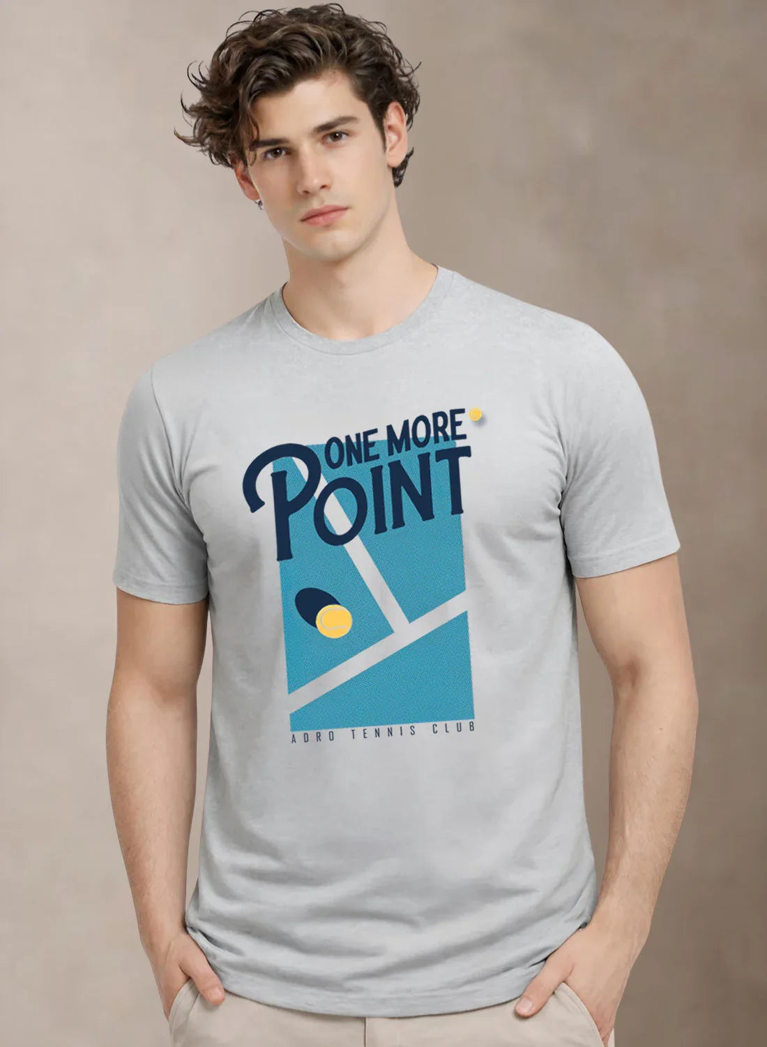 Adro Tennis Printed T-Shirt for Men | Cotton Lycra | 180 GSM Regular Fit | Sports Casual Tee | Printed Tshirt for Men| Sports Stylish T shirt Grey