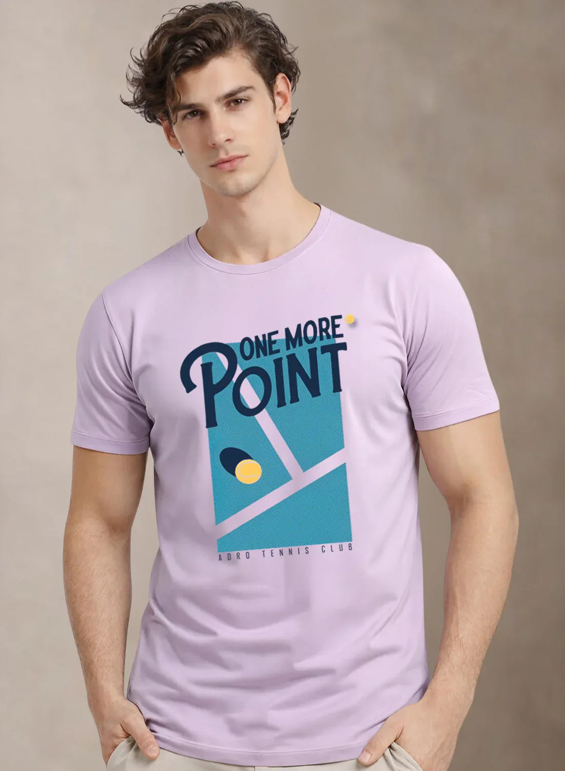 Adro Tennis Printed T-Shirt for Men | Cotton Lycra | 180 GSM Regular Fit | Sports Casual Tee | Printed Tshirt for Men| Sports Stylish T shirt Lavender