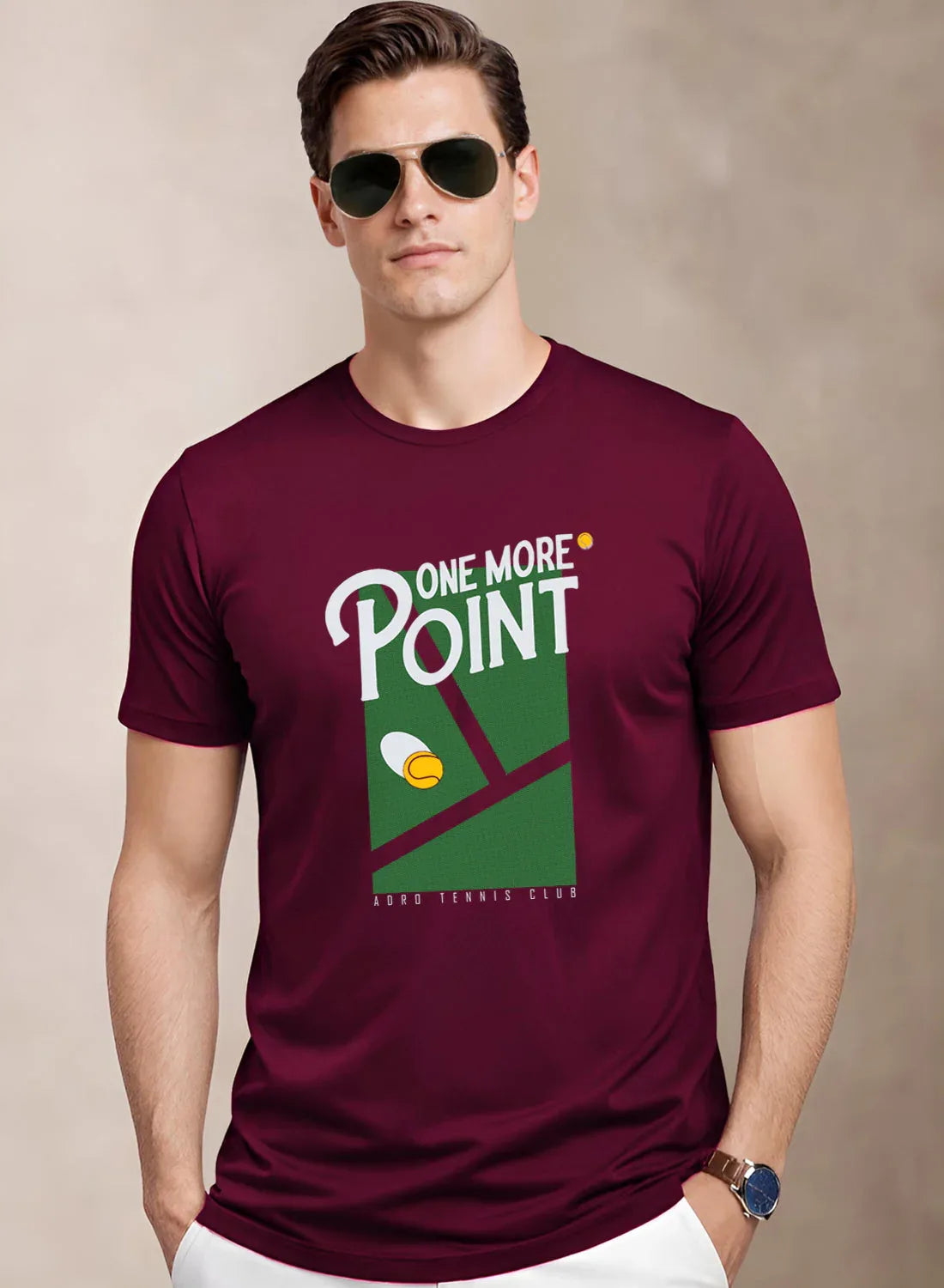 Adro Tennis Printed T-Shirt for Men | Cotton Lycra | 180 GSM Regular Fit | Sports Casual Tee | Printed Tshirt for Men| Sports Stylish T shirt Maroon