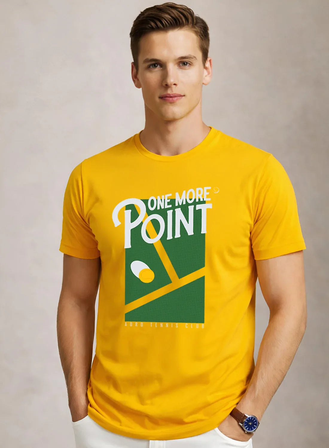 Adro Tennis Printed T-Shirt for Men | Cotton Lycra | 180 GSM Regular Fit | Sports Casual Tee | Printed Tshirt for Men| Sports Stylish T shirt Mustard