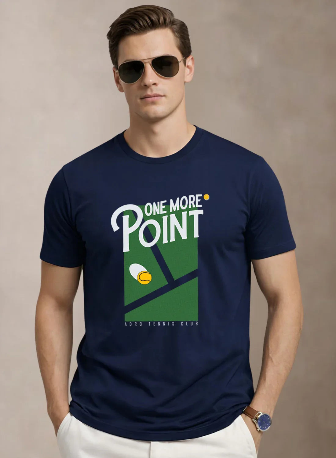 Adro Tennis Printed T-Shirt for Men | Cotton Lycra | 180 GSM Regular Fit | Sports Casual Tee | Printed Tshirt for Men| Sports Stylish T shirt Navy Blue