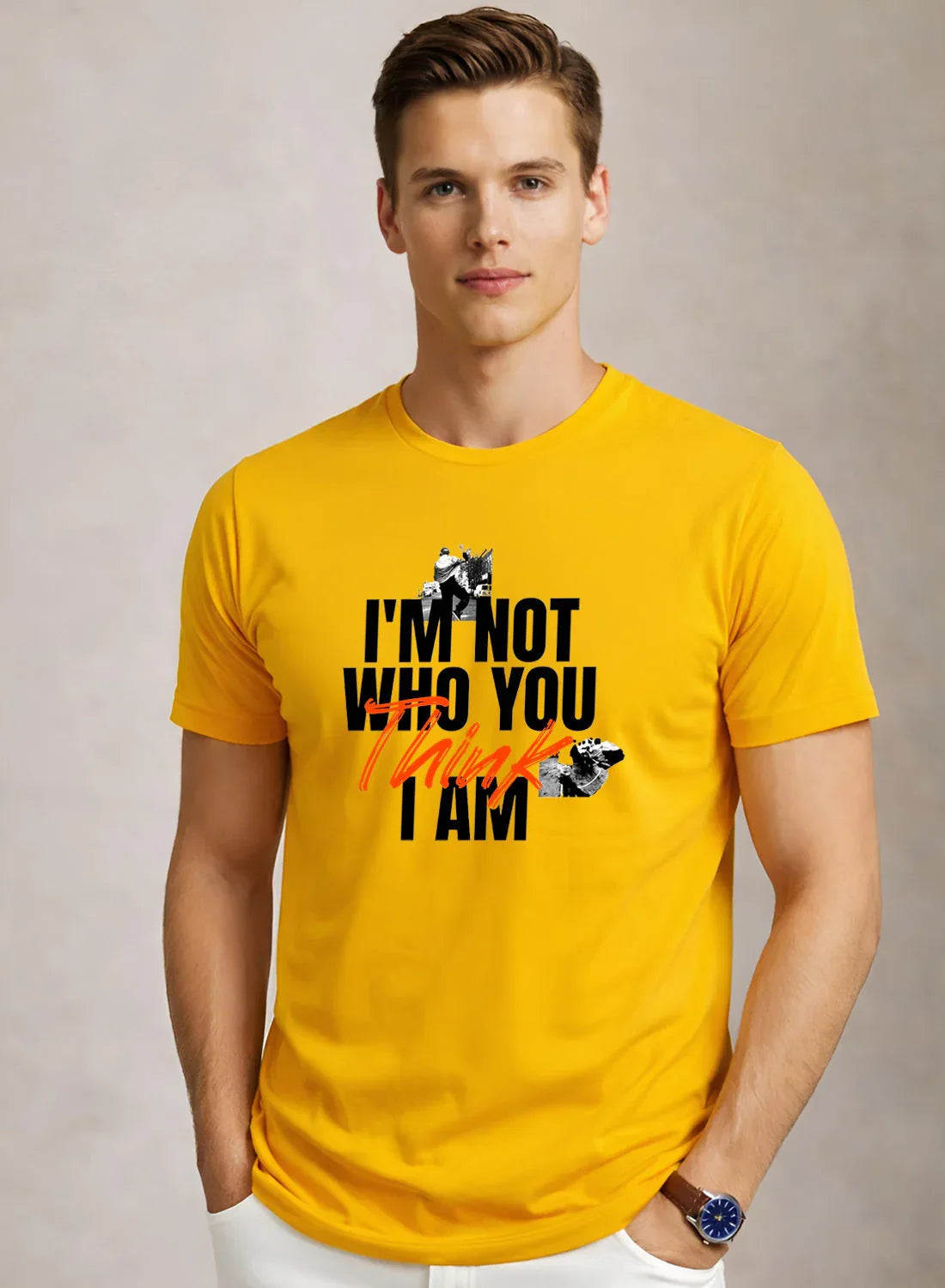 Adro Mens Printed T-Shirt | Cotton Regular Fit Streetwear Tshirt | Trendy Graphic Design Casual T shirt for College & Outings Mustard