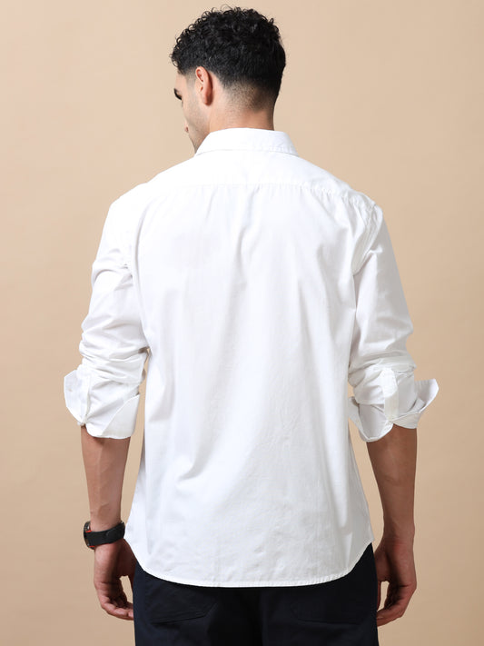 Men's White Solid Regular Fit Shirt
