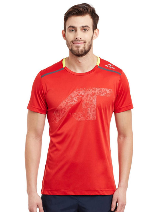 Alcis Men Red Printed Round Neck T-shirt AKRUMTE0600193-S