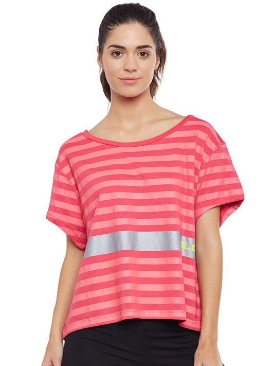 Alcis Womens Striped Pink Top AKTRWTE1180304 AKTRWTE1180304-S