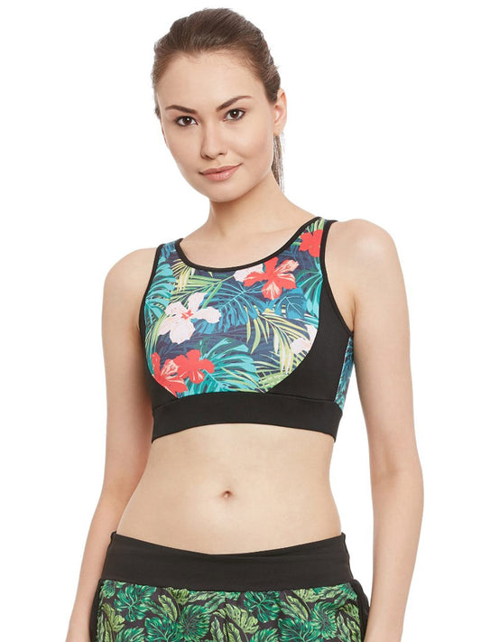 Alcis Black Printed Non-Wired Lightly Padded Sports Bra AKYGWBR1070142 AKYGWBR1070142-S