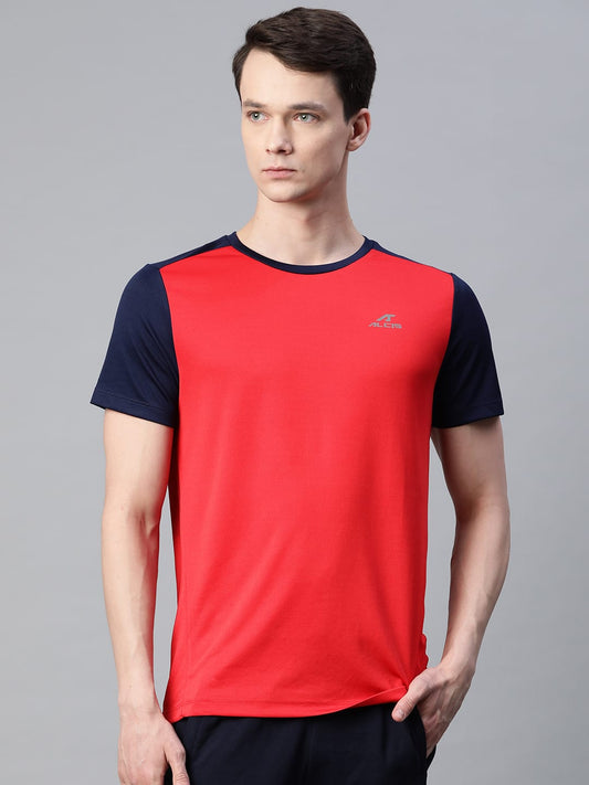 Alcis Men Red Solid Round Neck T-shirt ALDUE001601-S