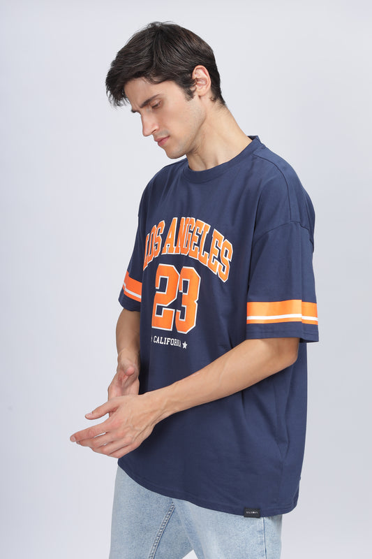 Men's Navy Blue Graphic Oversized T-Shirt