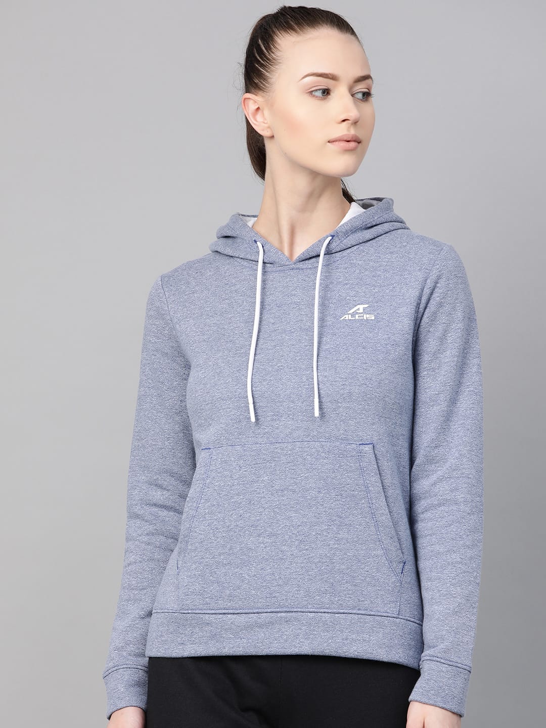 Alcis Women Blue Solid Hooded Sweatshirt ALWHD1201-S