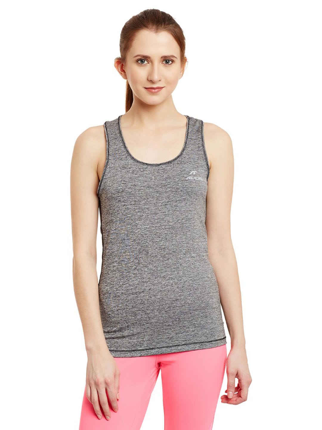 Alcis Women Grey Self-Designed Tank Top ALWTP136399-XS