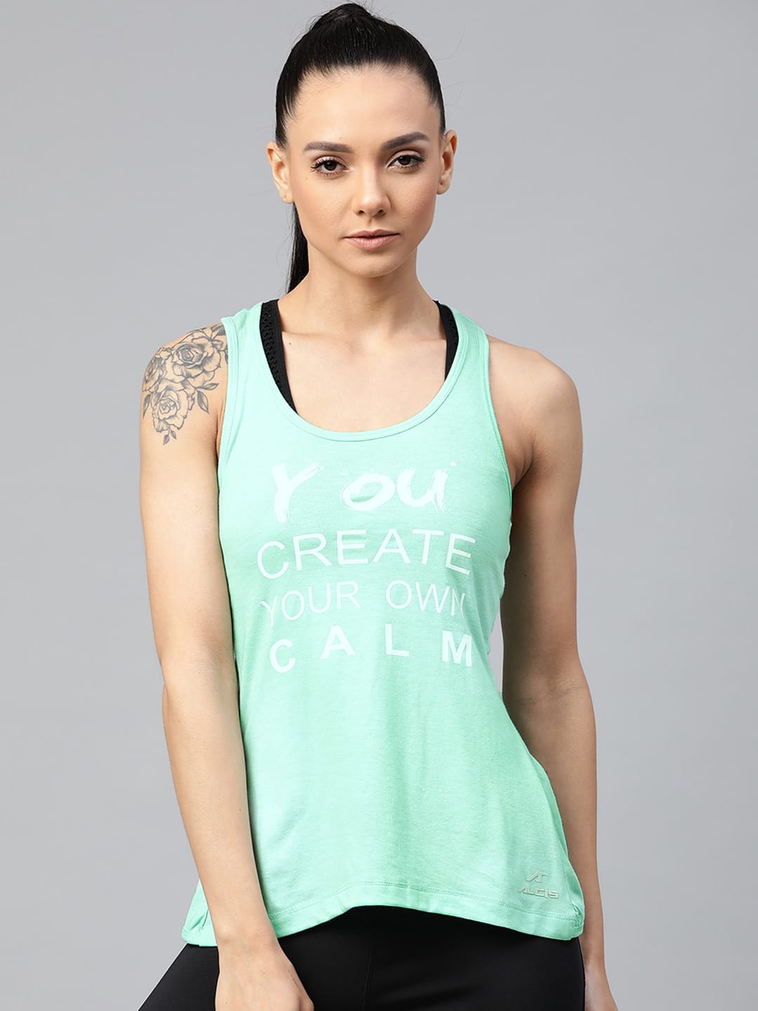 Alcis Women Sea Green & White Printed Twisted Styled Back Top ALWYT134410-XS