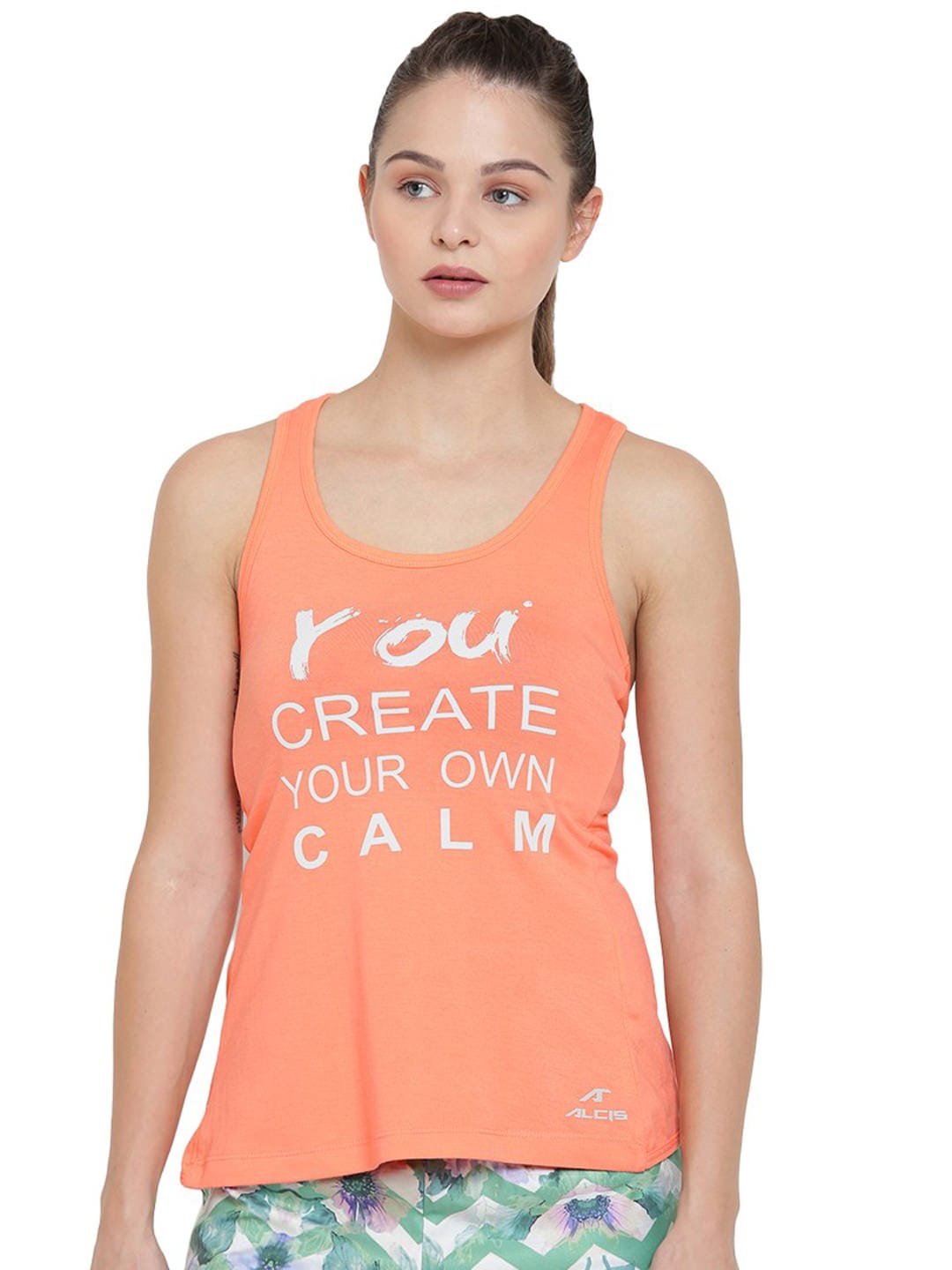Alcis Women Orange Printed Tank Top ALWYT134411-XS