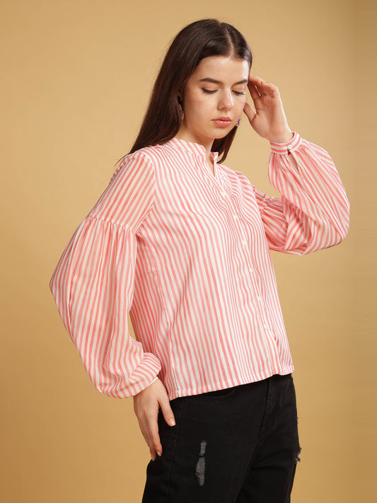 Women's Red Vertical Stripes Woven Top