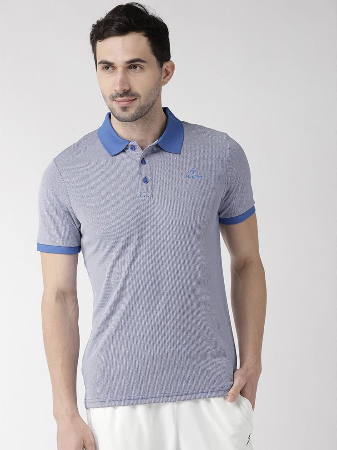 Alcis Men Blue Self Design Polo Collar T-shirt ANPMJACQ021-S
