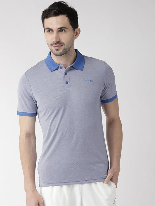 Alcis Men Blue Self Design Polo Collar T-shirt ANPMJACQ021-S