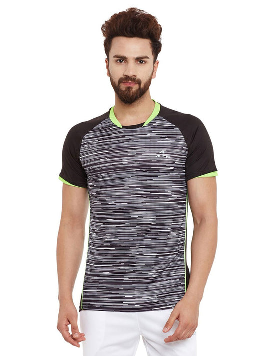 Alcis Men Black Printed Round Neck T-shirt ASS16MST012-S
