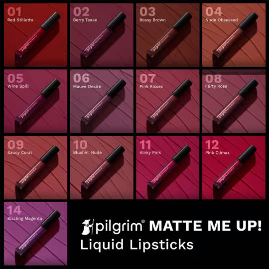Pilgrim Matte Me Up Liquid Long-Lasting Lipstick Sizzlin'Magenta - 14 3 MILLI_LITRE