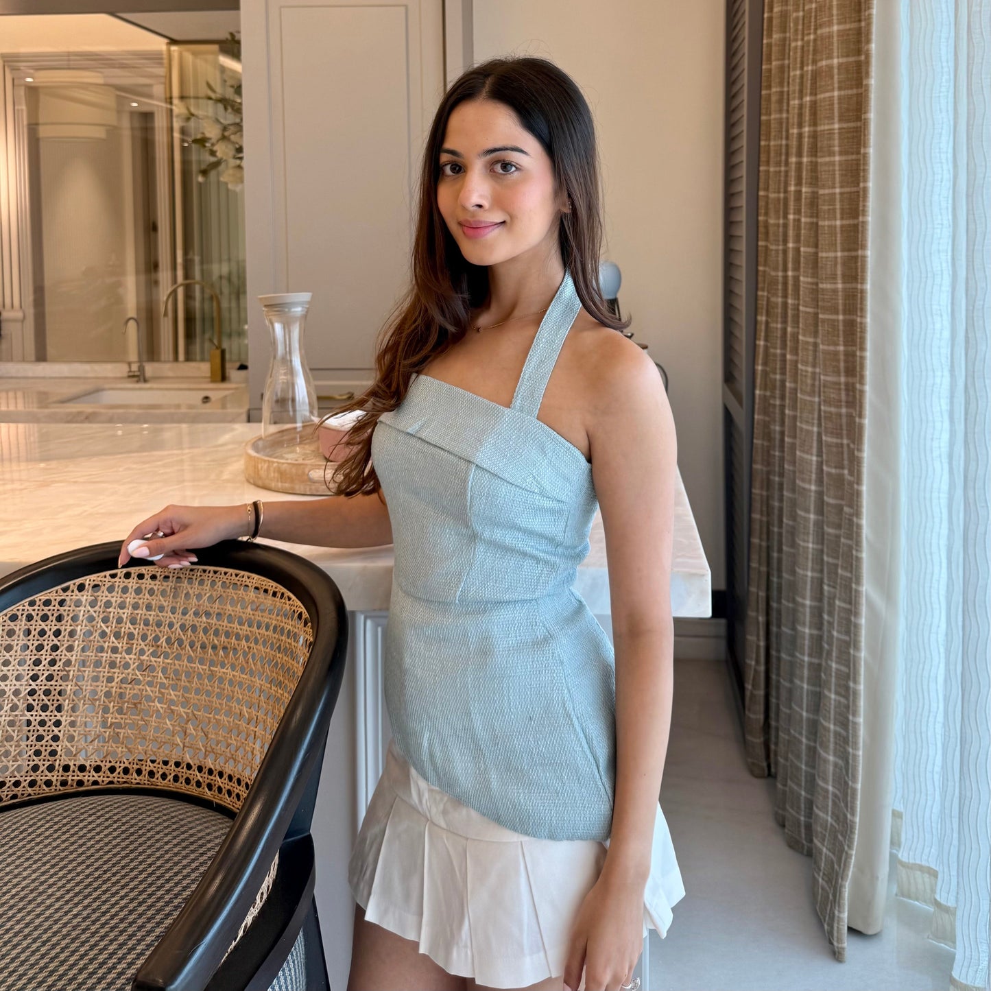Audrey Tweed Top (Light Blue)
