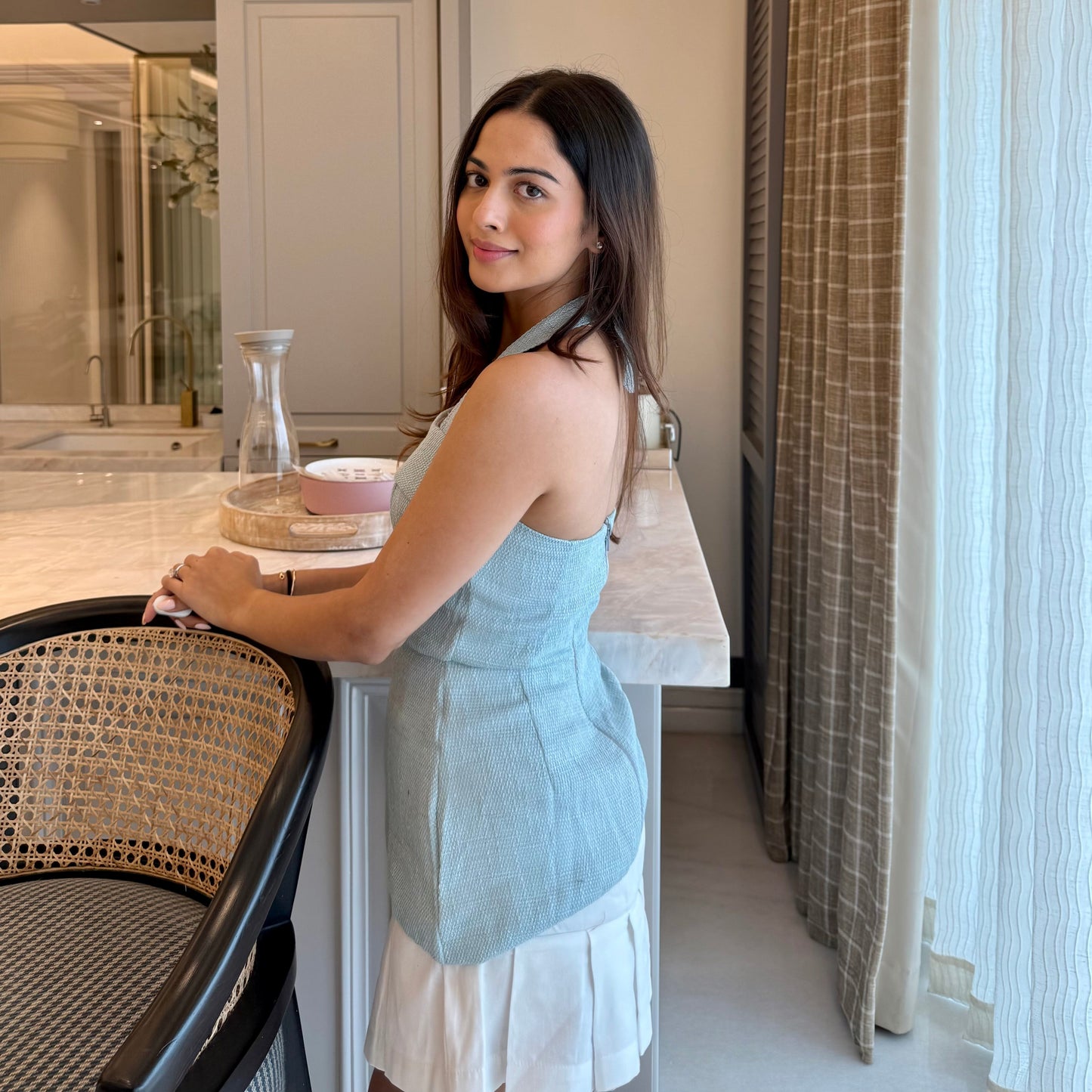 Audrey Tweed Top Light Blue + Sia Skirt