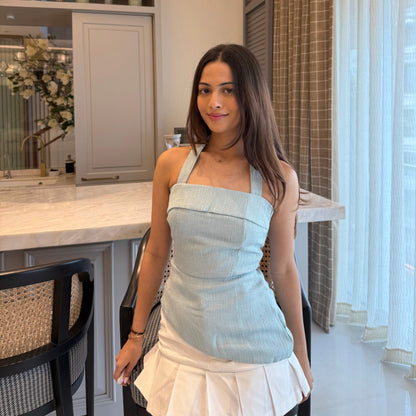 Audrey Tweed Top Light Blue + Sia Skirt