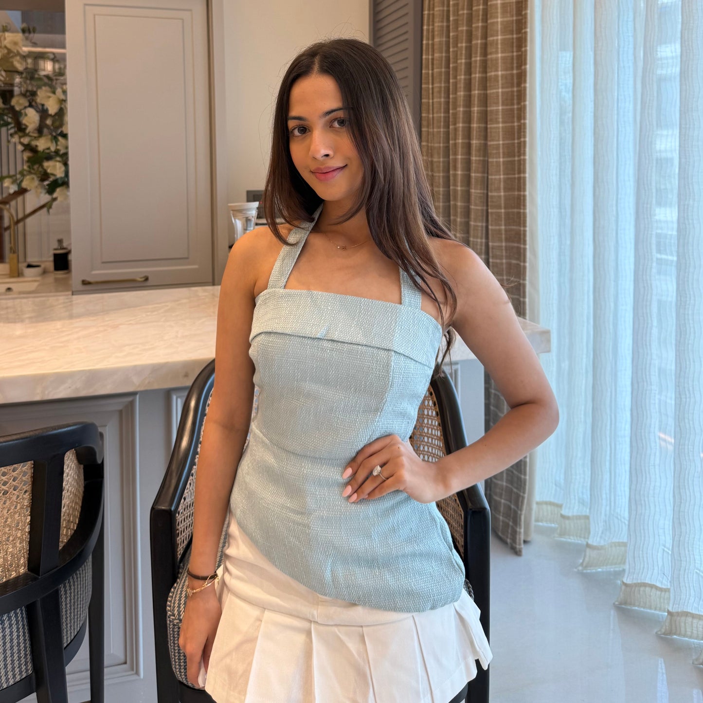 Audrey Tweed Top Light Blue + Sia Skirt