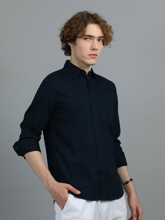 Men's Navy Blue Solid Regular Fit Shirt