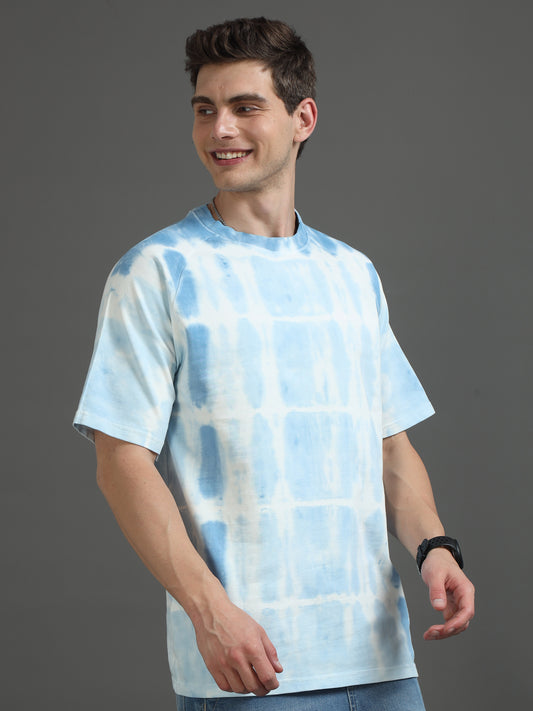 Men's Blue Tie and Dye Oversized T-Shirt