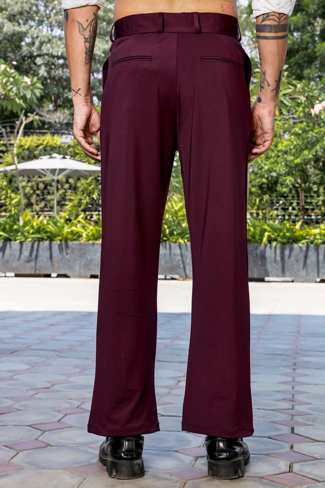 Wine Baggy fit Street Savvy Double Pleated Korean Trousers