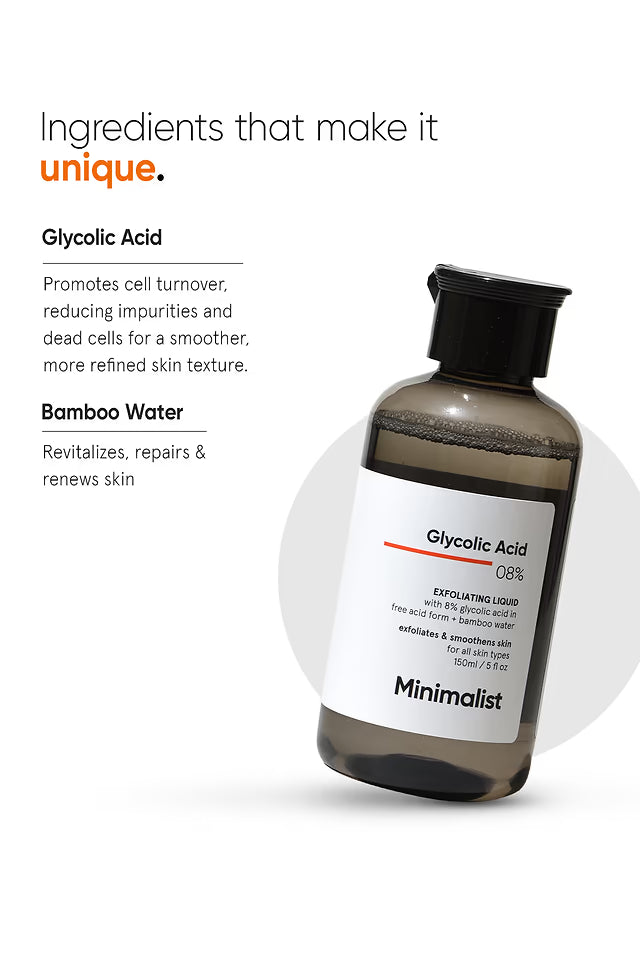 Minimalist 8% Glycolic Acid Toner For Glowing Skin | Body, Face, & Scalp Men Women 150 MILLI_LITRE