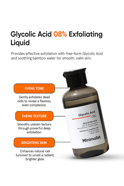 Minimalist 8% Glycolic Acid Toner For Glowing Skin | Body, Face, & Scalp Men Women 150 MILLI_LITRE