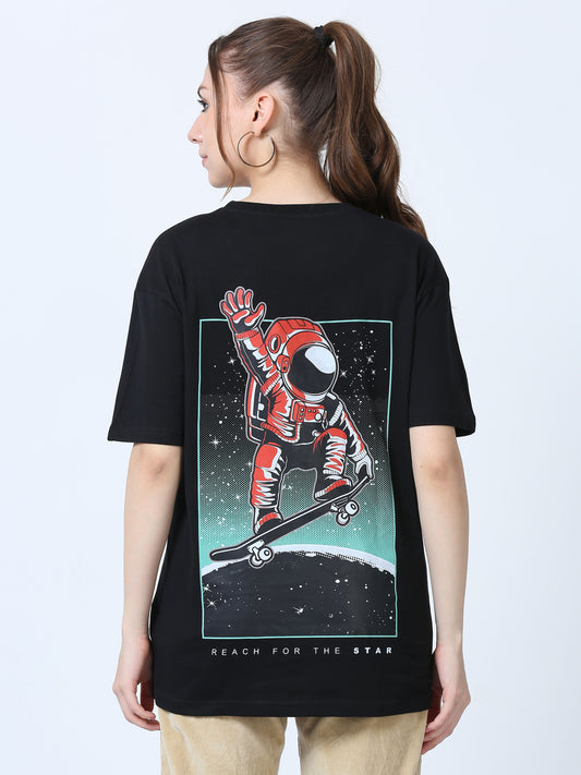 Women's Black Graphic Knitted Boxy T-Shirt