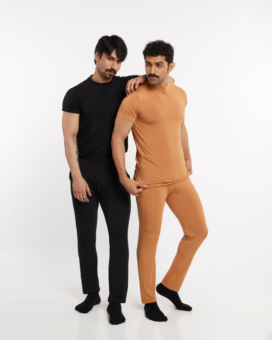 Micro Modal Yoga Sleep Set Pack Of 2 / Tan & Black